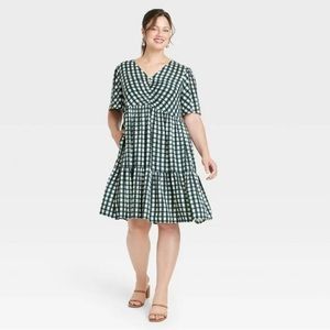 Ava & Viv Women’s Plus Plaid Flutter Sleeve Tiered Dress 2X NWT